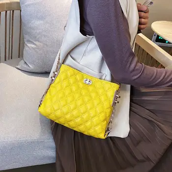 

2020 New Design Lattice Pattern Shoulder Bags Elegant Pu Leather Crossbody Female Chain Bag Elegant Ladies Bucket Messenger Bags