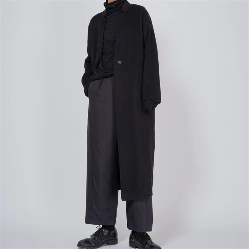 [EAM] свободное Черное длинное темпераментное шерстяное пальто со стоячим воротником, парки, новинка, длинный рукав, женская мода, Осень-зима, 1K290