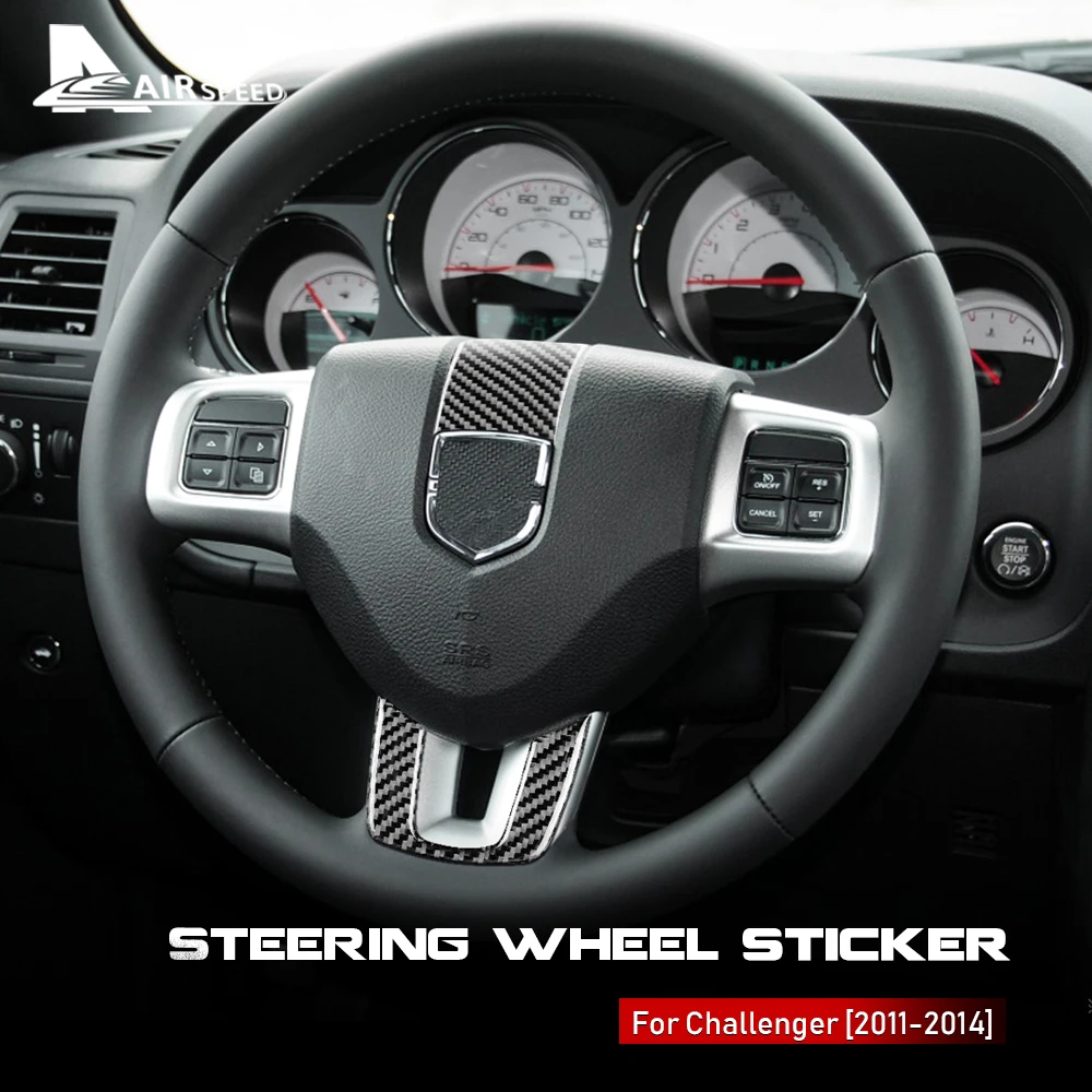 AIRSPEED Carbon Fiber Car Steering Wheel Sticker & Speedometer Frame Cover Tachometer Decoration Sticker Inner Trim Decal for Dodge Challenger 2011-2014 Accessories 