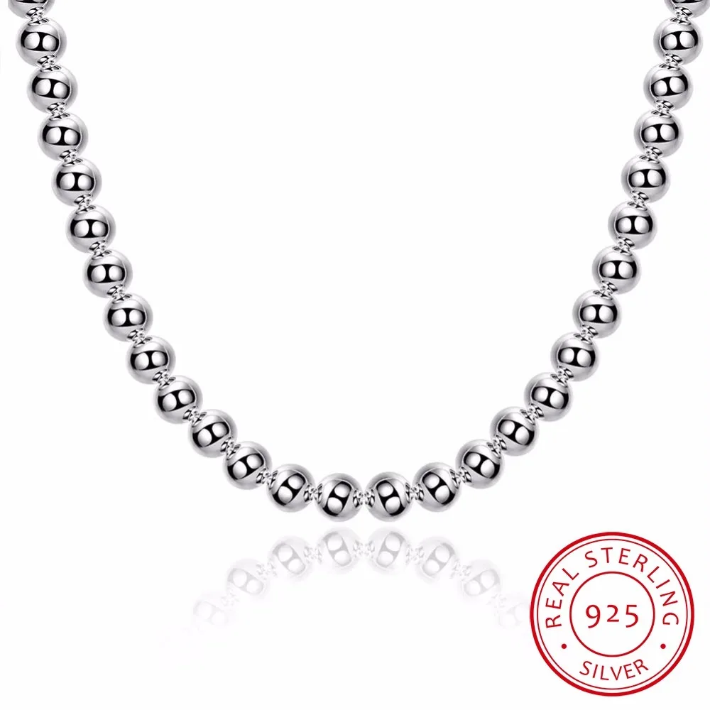 Lekani Women's Fine Jewelry 20'' 8mm Hollow Buddha Beads Necklace 925 Sterling Silver Charm Chain Collier Es Plata Free Shipping