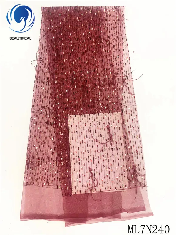 

Beautifical african lace fabrics Latest style mesh lace with sequins for dress 5yards nigerian bridal lace fabric ML7N240