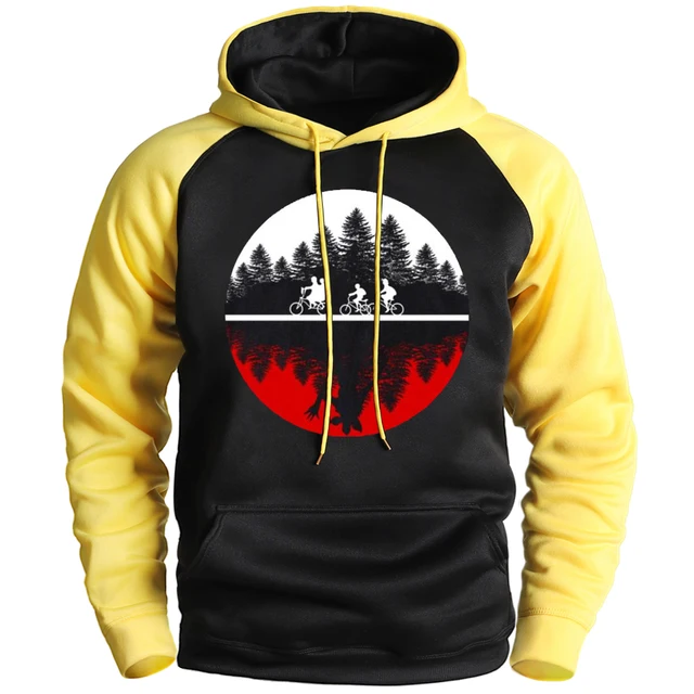 Stranger Things Tops For Men Winter Fleece Work Out Hooded Raglan