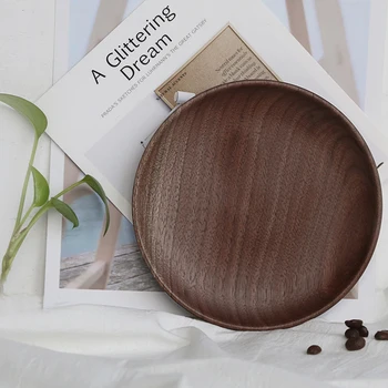 

Wooden Holder Dinner Plates Container Vintage 15CM/20CM/25CM​ Black Walnut Round Fruit Dishes Tray Dinner Plate Tableware Set