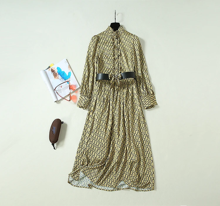 Дизайнерское миланское подиумное высококачественное винтажное женское платье весна и осень новое Плиссированное элегантное платье миди с поясом
