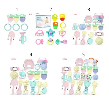

Infant Baby Rattle Teether Shaker Grab Spin Kid BPA Free Rattle Teething Toy Set
