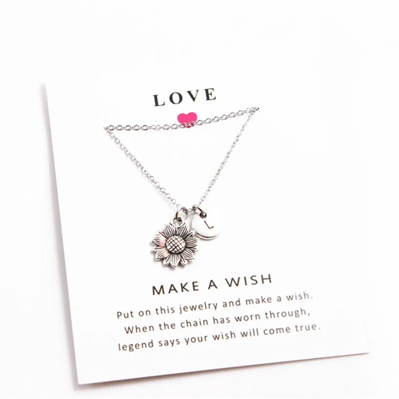 

New Fashion Sunflower Necklace With Alphabet Letter For Women Party Gift Pendant letter A—Z