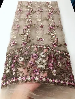 

NEW High Quality 2020 Tulle Beaded French Nigerian Lace Fabrics Pearls Embroidered African 3D Lace Fabric YYZ033