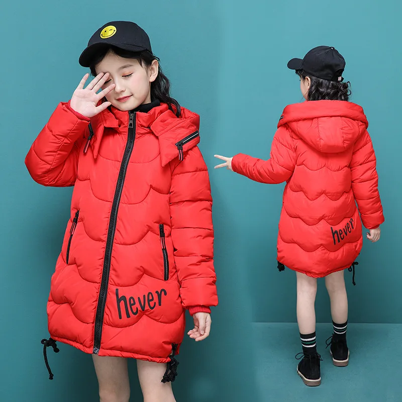 

Childrenswear 2018 Children Winter New Style Girls Students Zipper Lettered Splittable Hooded Cotton-padded Clothes Thick