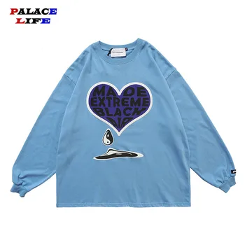 

Men T Shirt Streetwear Funny love letter printing Hip Hop T-Shirt Long Sleeve Cotton Tshirt Fashion Tops Tees Skateboard Black