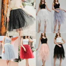 Стиль, женские юбки, принцесса, летняя эластичная высокая талия, асимметричная сетка, пачка, тюль, плиссированная юбка с пайетками, мода, хит