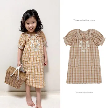 

Summer New Thanksgiving Toddler Clothes Girls retro casual beautifully embroidered puff sleeve Dress Party Dress For Girls L174