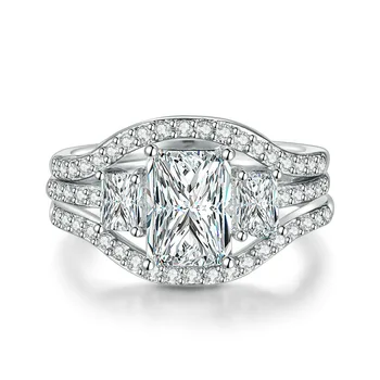 

Fashion 18K White Gold Ring for Women Three-layer Zircon Diamond Engagement Wedding Ring 925 Silver Color Anniversary Jewelry