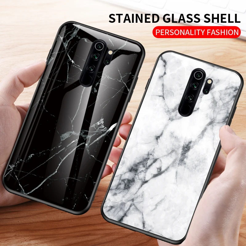 For Redmi Note 8 Pro Case Marble Tempered Glass Soft Silicone Shockproof Hard Phone Cover For Xiomi Xiaomi Redmi Note 8 Note8