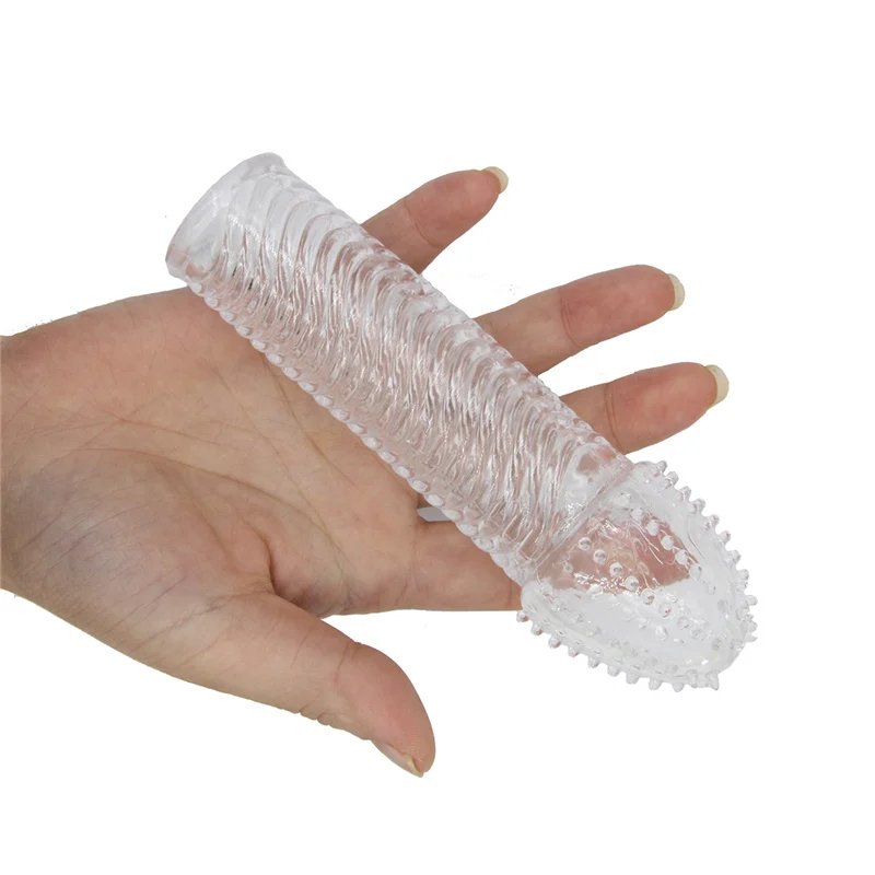Extension Reusable Condom Penis Sleeve Male Enlargement Time Delay Spike Clit Massager Cover Crystal Clear Adult Sex Toy 2 Extension Reusable Condom Penis Sleeve Male Enlargement Time Delay Spike Clit Massager Cover Crystal Clear Adult Sex Toy