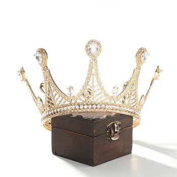 

New Retro Baroque Red/Black/Gold/Silver Color Rhinestone Full Round Tiaras Crowns de Noiva Bride Wedding Party Hair Jewelry