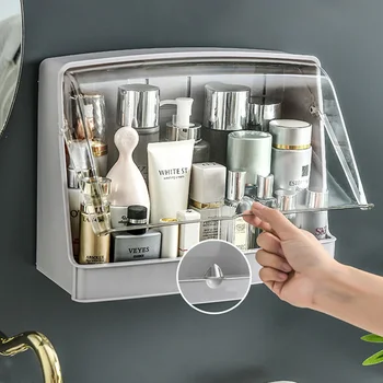 

MICCK New Makeup Organizer Storage Box Plastic Saving Space Wall Paste Container Make Up Case Cosmetic Boxes Container Holder
