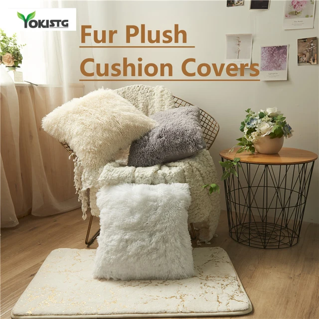 Soft Fur Plush Cushion Covers Home Decor Pillow Covers for Living Room Bedroom Sofa Decor  Shaggy Fluffy Pillowcase White Blue 1