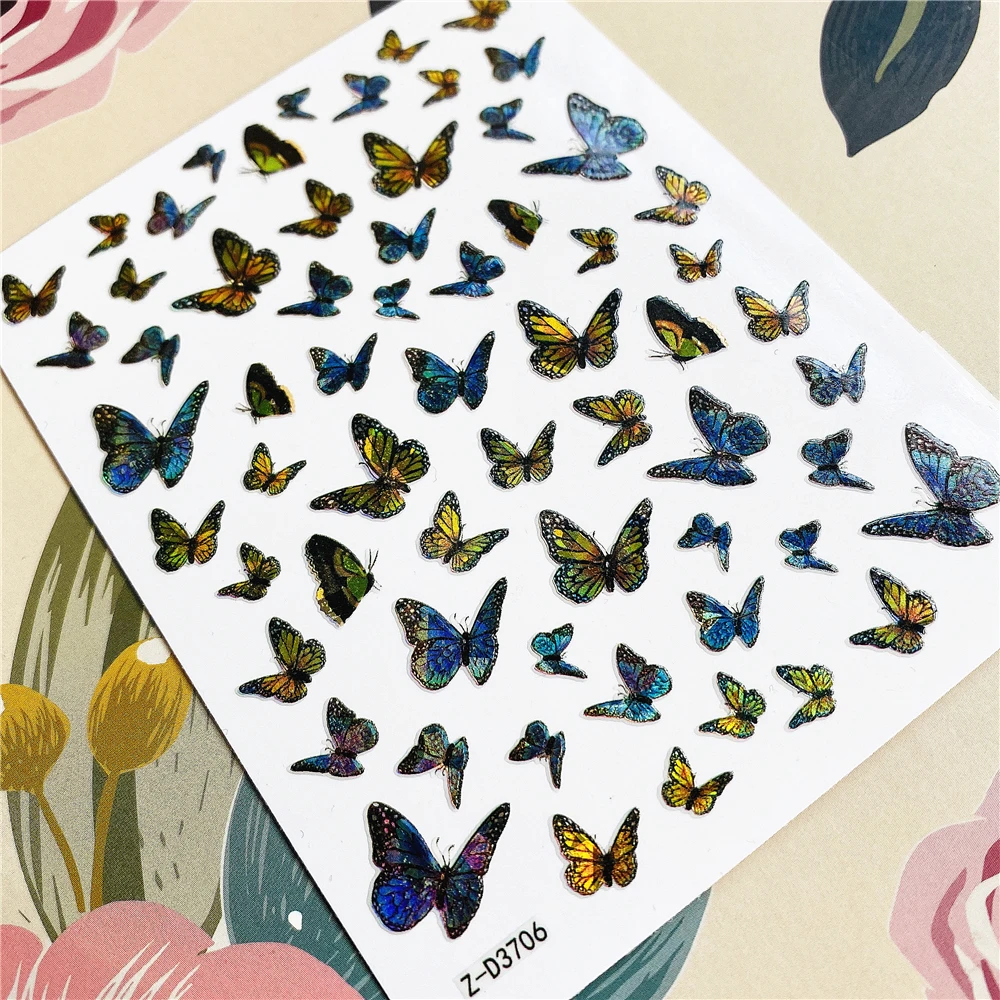 Z-D3702 Z-D3706 Colorful butterfly 3D Back glue Nail decal Nail sticker Nail decoration Nail art Nail ornament