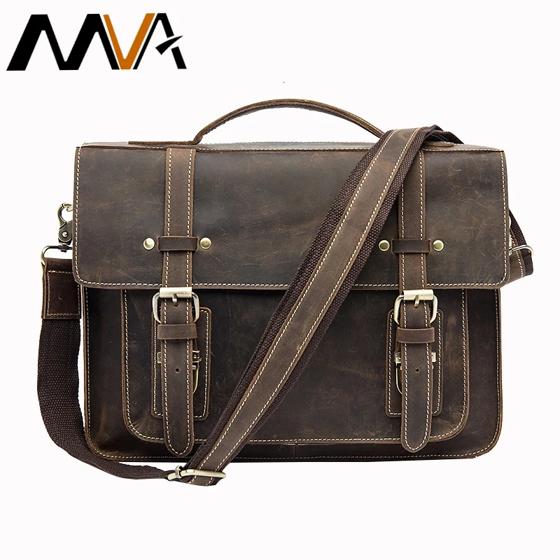 

Mva Men's Briefcase Genuine Leather Laptop Bags Men's Bag Computer/office Messenger Bags Crazy Horse Leather Handbags Briefcases