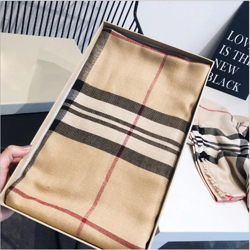 

Cotton Imitation Cashmere Scarves Warm Long Head Scarf England Classic Plaid Air Conditioner Big Shawl