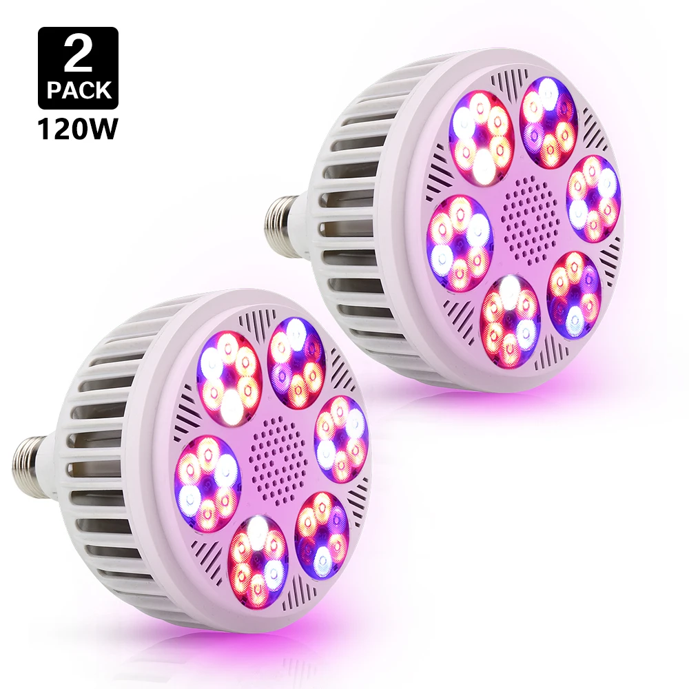 2pcs Led Grow Light 120w Full Spectrum E27 Cob Bulb Phytolamp For