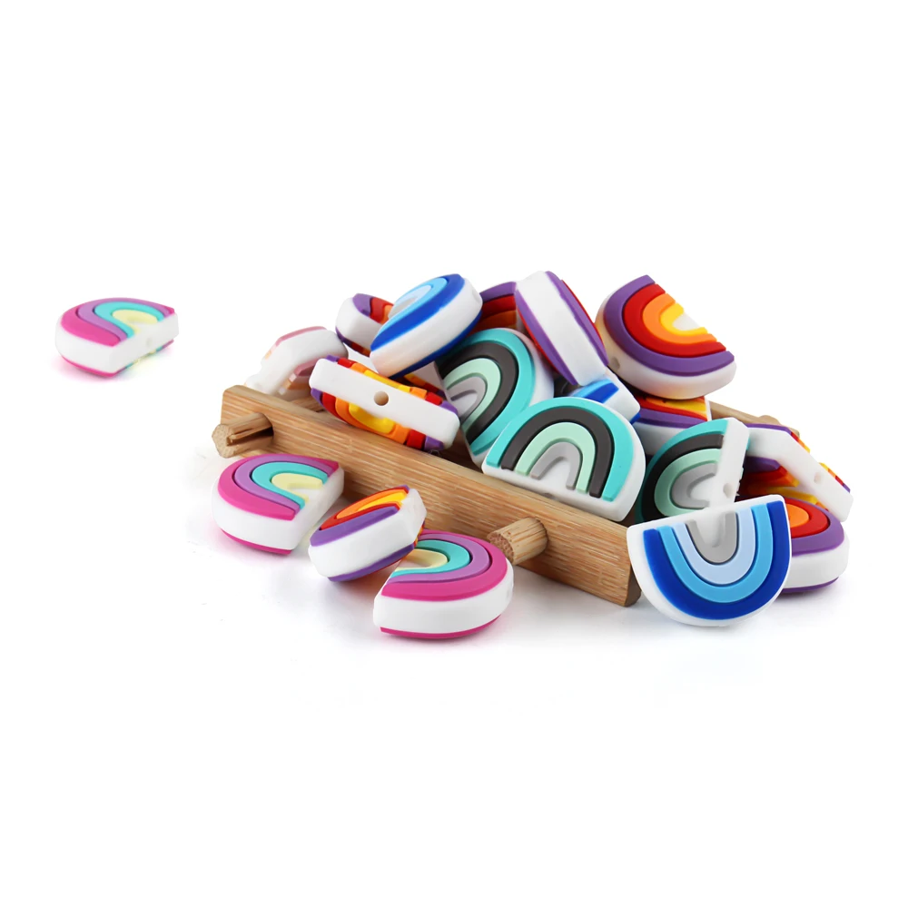 10pcs Rainbow Silicone Teether Beads Nursing Teething Oral Care Teether Toys BPA Free Baby Dummy Pacifier Clips Beads Products 3