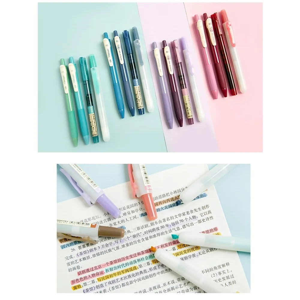 4pcs Vintage Color Gradient Pens Set, Quick Dry Gel Ink Pen and Fluorescent Highlighter Marker Drawing Paint Office School A6458 images - 6