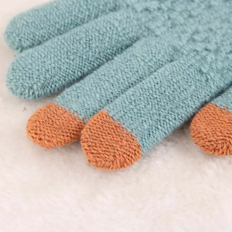 Fashion Touch Screen Gloves Thickening Pompom Winter Gloves Stretch Full Finger Gloves Mittens For Women Man Guantes