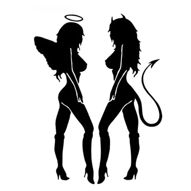 

ANGEL DEVIL Sexy Girl Fun Personality Car Sticker Waterproof Decal Car Styling Vinyl Black/Silver,14cm*10cm