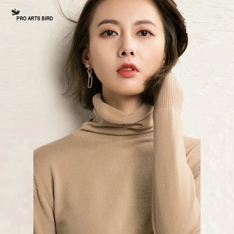 

Autumn And Winter Cashmere Sweater Female High Collar Pullover Large Size Base Pile Collar Short Solid Color Slim Sweater