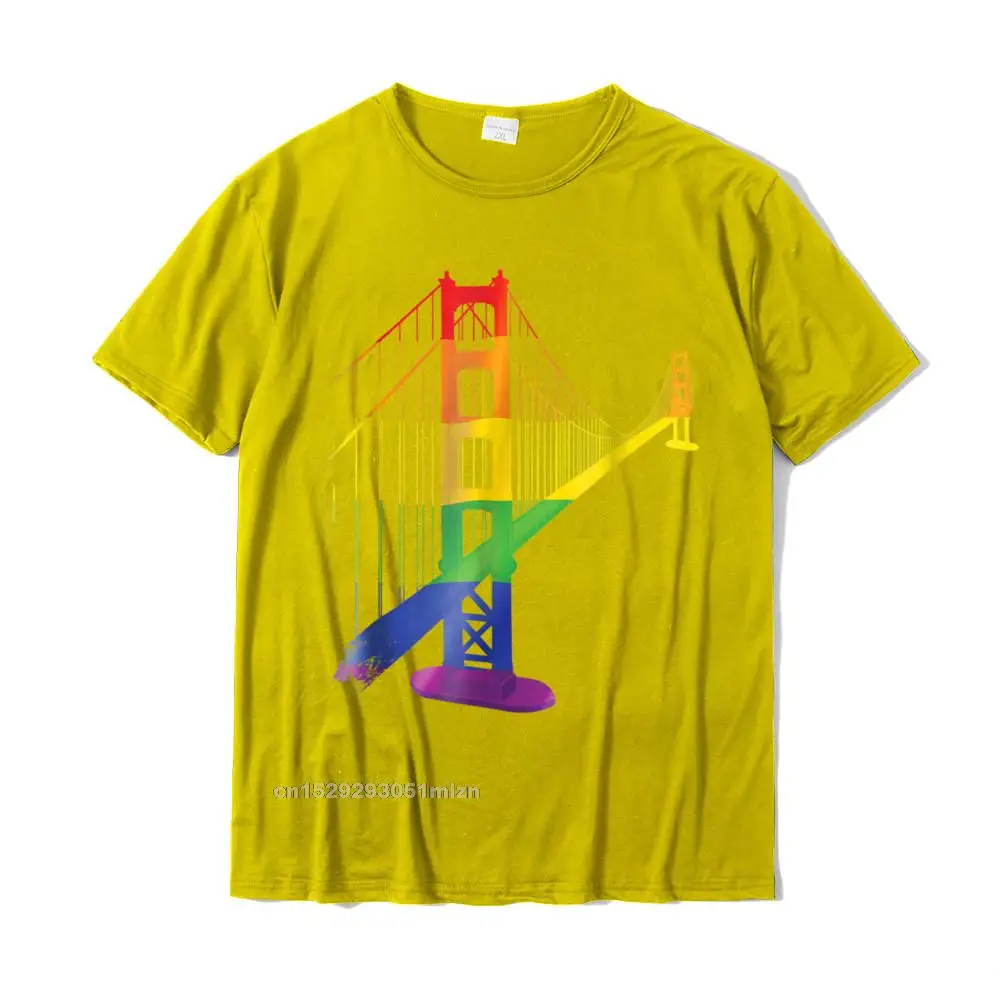 Casual Special Personalized Tops T Shirt Round Collar NEW YEAR DAY 100% Cotton Short Sleeve T-Shirt for Boys Customized T Shirt LGBT T-shirt Pride Rainbow Golden Gate Bridge Zany Brainy__3574 yellow