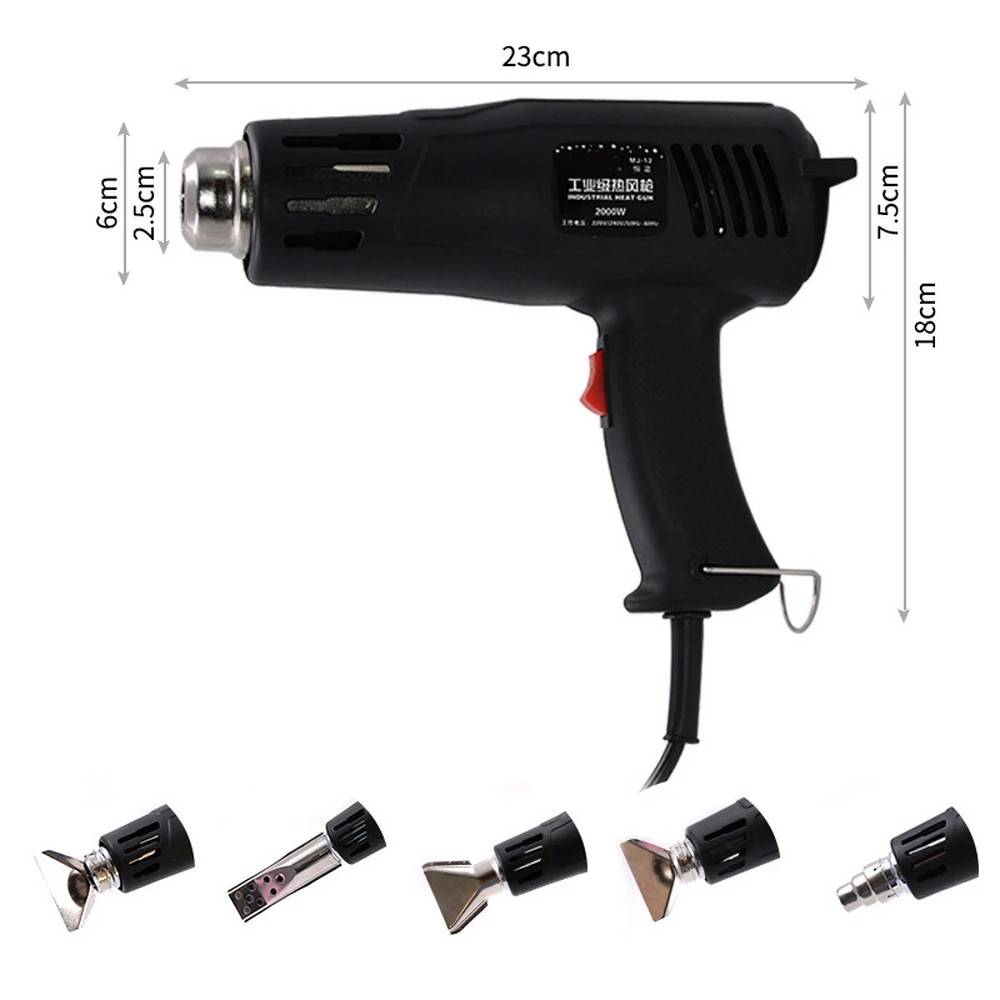 

2000W Electric Heat Gun Temperature Adjust 150 To 550 Degree Industrial Hot Air Gun Car Film Bake Dry Remove Paint Thaw Food