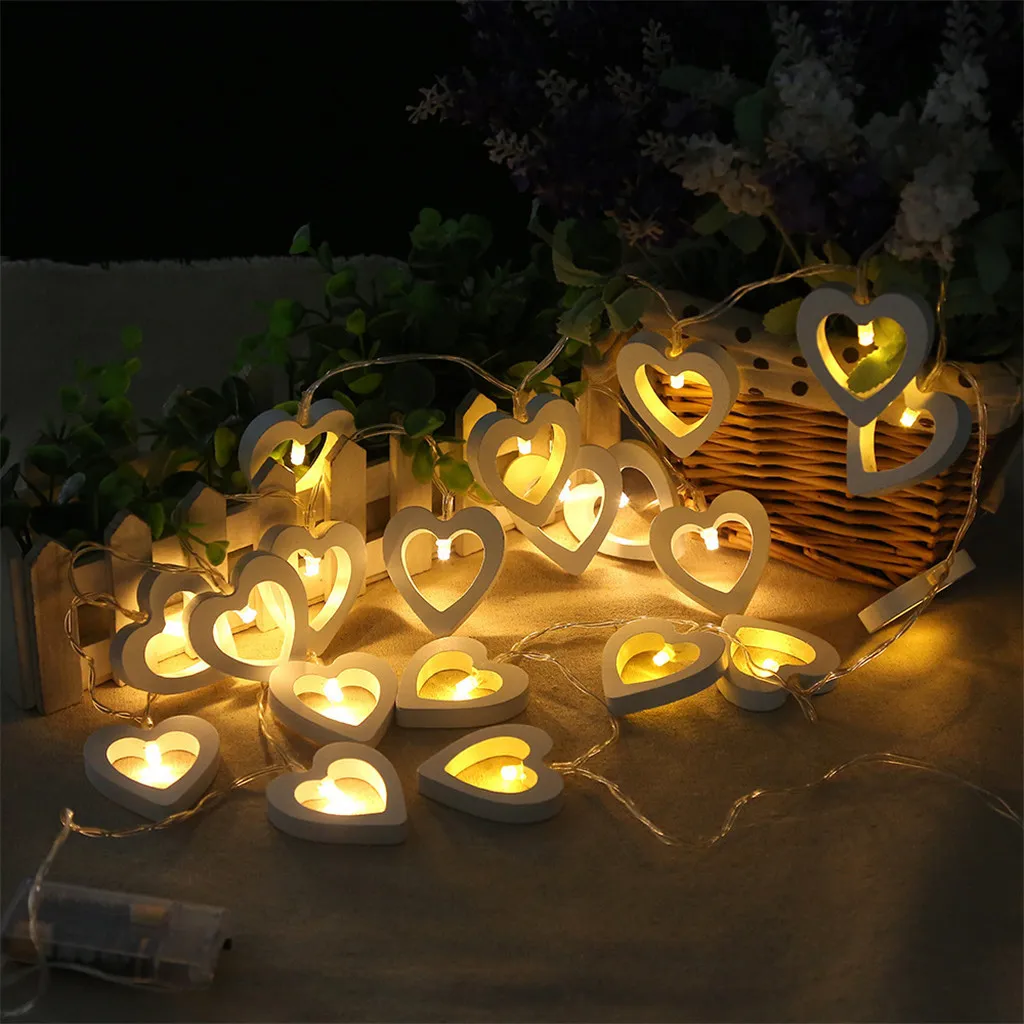 

1.5M 10 LED Wooden Heart String Lights Valentine's Day Wedding Party Hanging Lighting Home Garden Table Night Lamp Decoration