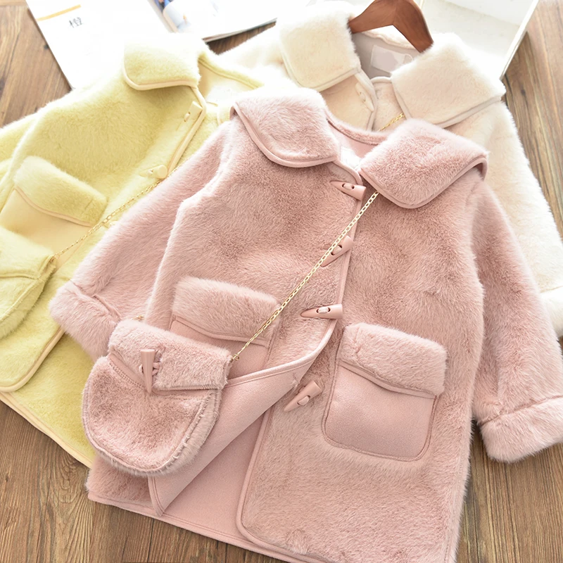 

Girls'Thickened Mink Coat Baby Kids Children's Fur Integrated Ox Horn Buckle Fur Tweed Coat New Winter