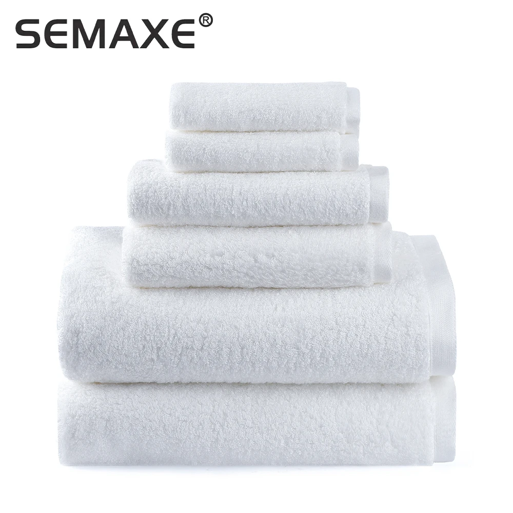 SEMAXE Luxury Bath Towel Set2 Large Bath Towels2 Hand Towels2 Face towels . Cotton Highly Absorbent Bathroom Towels White