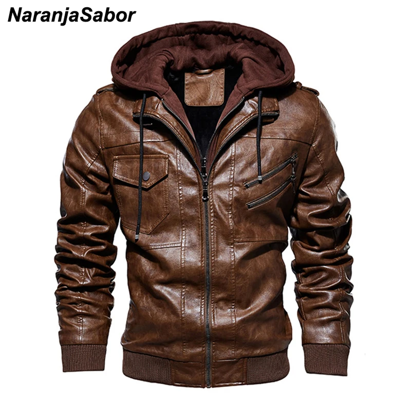 Naranjasabor Leather Jacket Mens 2020 Winter Fleece Hoodie Pu Coat Men ...