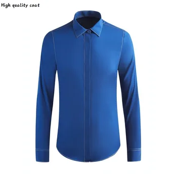 

Men's Cotton High Grade Long Sleeve Shirt Contrast Color Necklace Fashion Shirt Slim Party Men's 4xl Shirt