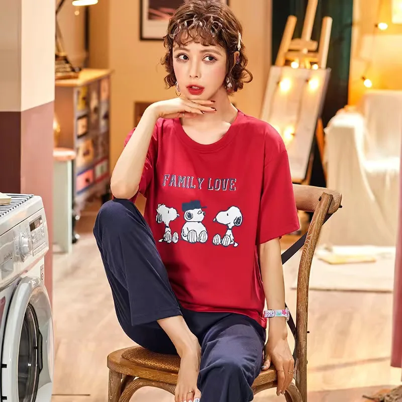 Женский пижамный комплект с героями мультфильмов Хлопковая пижама Kawaii короткий