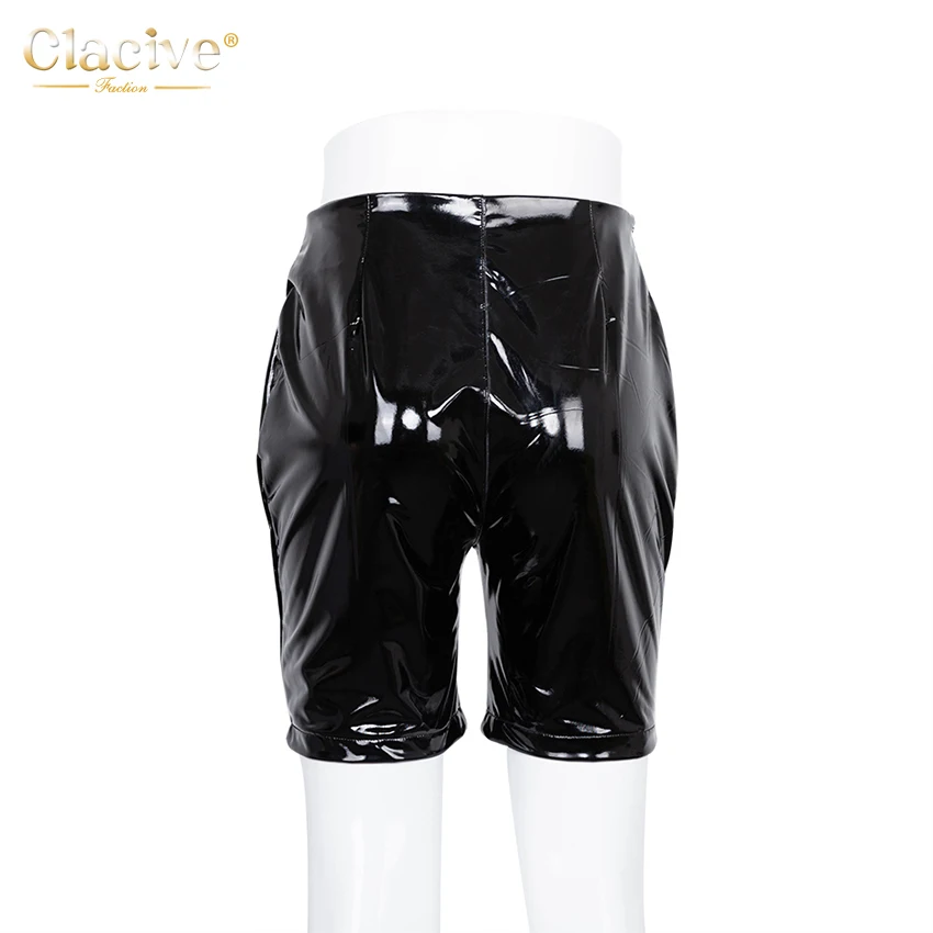 Clacive Spring Khaki Pu Leather Shorts Women 2021 Fashion Elastic High Waist Ladies Shorts Casual Slim Gym Fitness Booty Shorts