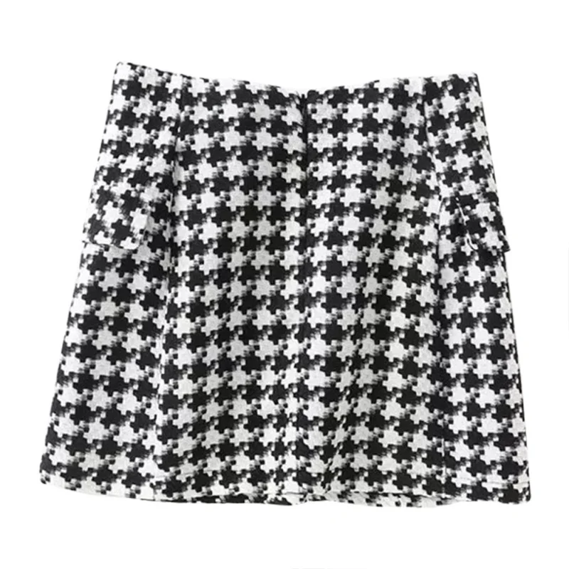 Women Skirt Double-breasted Woolen Lattice Skirt New High Waist Short Skirt Hip Skirt Autumn Winter