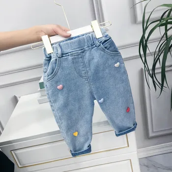 

Autumn Kid Girls Lovely Solid Color Trousers Mid Waist Jeans