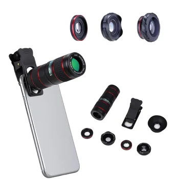 

5 In 1 12X Adjustable Telephoto Lens Wide Micro-Angle Fisheye Lenses With Portable Case for iPhone Samsung Huawei