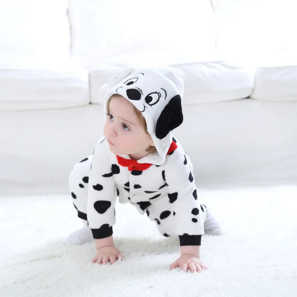 Umorden Baby Dalmatians Spotty Dog Costume Kigurumi Cartoon Animal Rompers Infant Toddler Jumpsuit Flannel Halloween Fancy