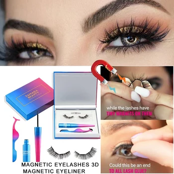 

Eyes Makeup Magnetic False Eyelashes Tweezers Kit Waterproof Long Lasting Eyeliner & Magnetic False Eyelashes & Tweezer Kit