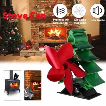 

180CFM 5 Blade Home Fireplace Heat Powered Stove Fan komin Log Wood Burner Eco Friendly Christmas Tree Shape Heat Distribution