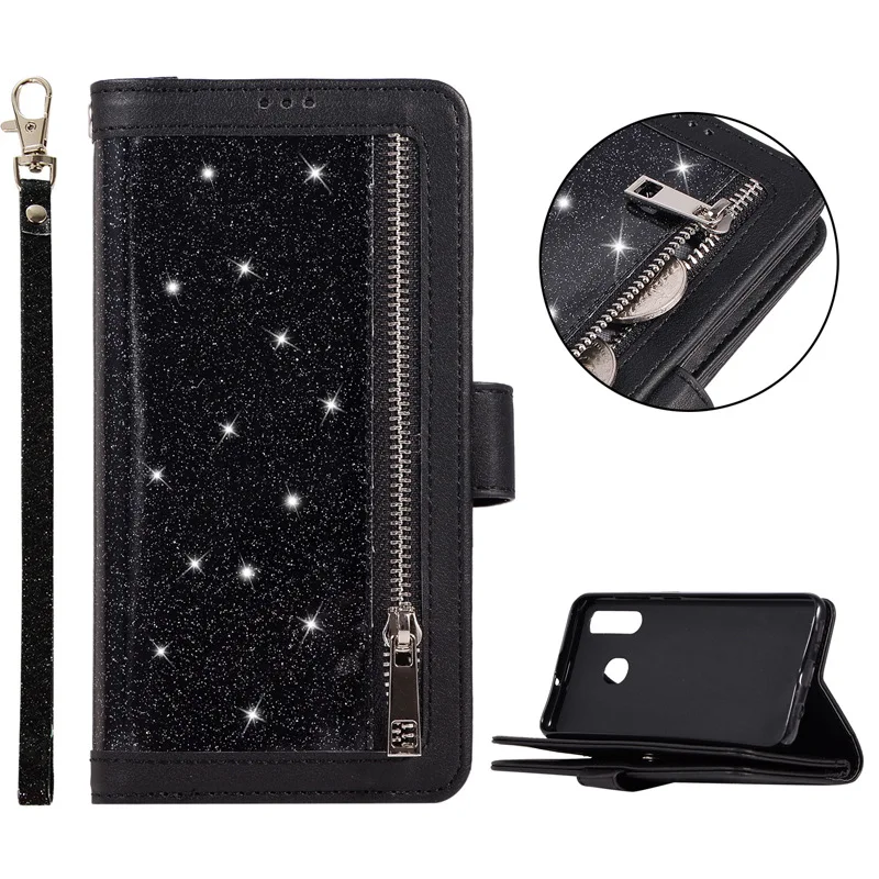 

For Samsung J3 5 7 2017 glitter zipper bag nine card multi-function card holster clamshell lanyard J3 5 30 protective cover