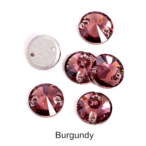 40pcs AAAAA Quality 12mm Round Rivoli Glass Sew On Rhinestones Flatback Crystal Sewing Strass for DIY Wedding Dress B1248 - Цвет: T515-Burgundy