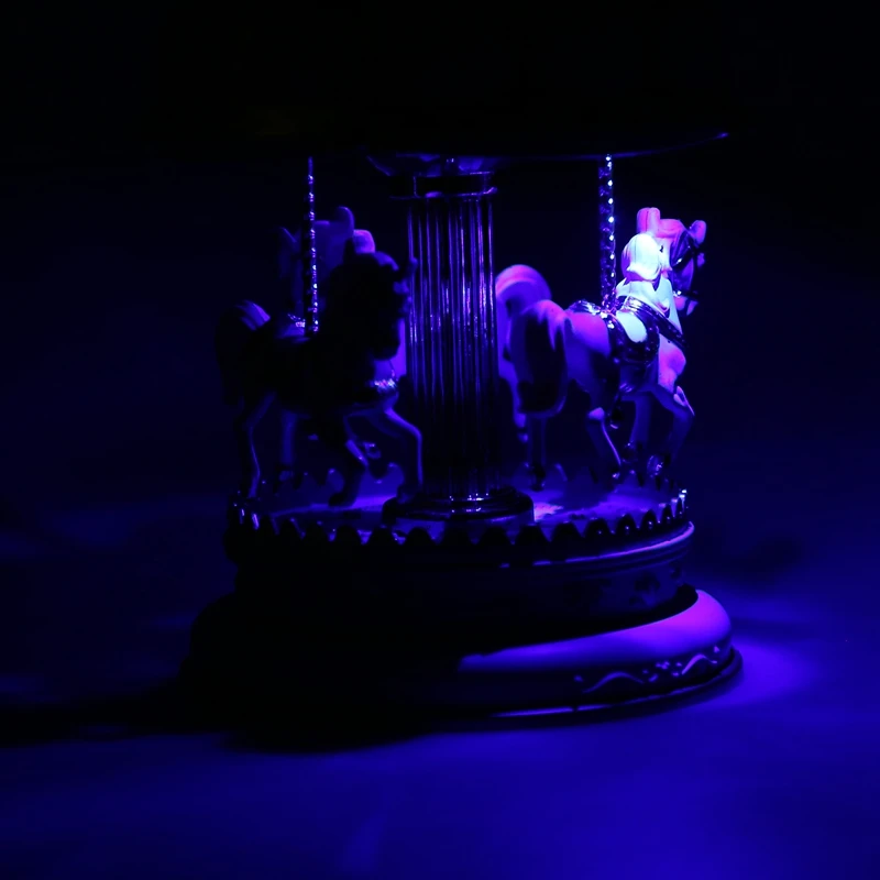 LED Music Box Carousel Round Music Boxes Decor Glowing Carousel Horse Music Box Christmas Wedding Birthday Gift