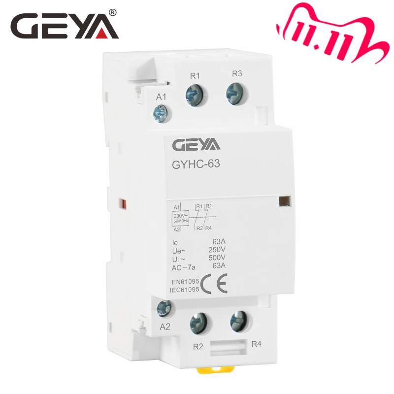 Модульный контактор GEYA 2P 40A 63A 2NO или 2NC монтажный DIN рейку 220 В 230 автоматическая