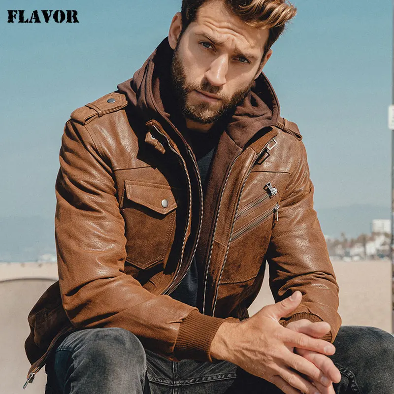 Best Men's Trendy Hooded Bomber Genuine Leather Jacket | PalaLeather-thanhphatduhoc.com.vn